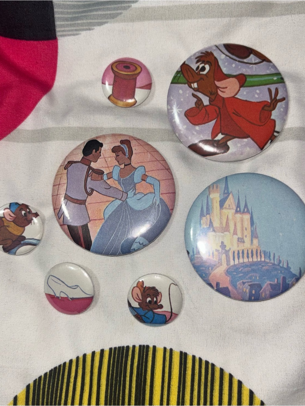 Disney Cinderella Handmade Pin Button Set Gus Gus Jaq Castle Glass vintage book